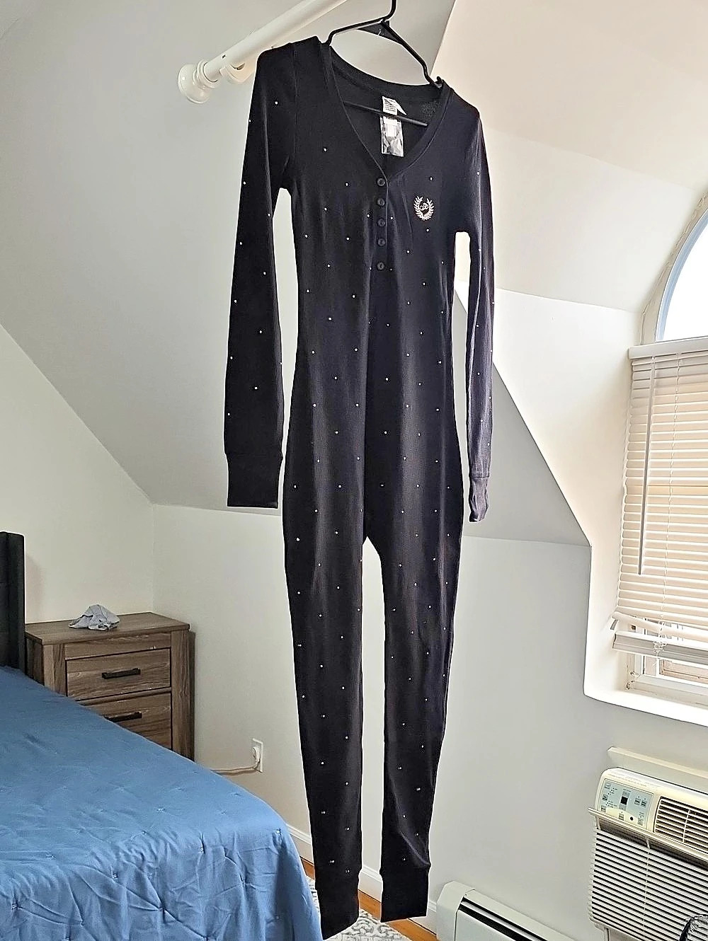 PINK Victoria's Secret Thermal Rhinestone Onesie Jumpsuit Black